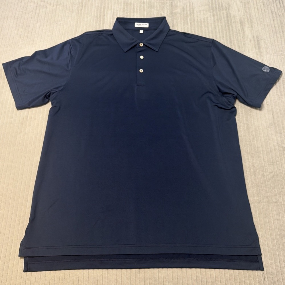 Peter Millar Shirt Mens XL Summer Comfort Polo Golf Blue Solid Performance LOGO